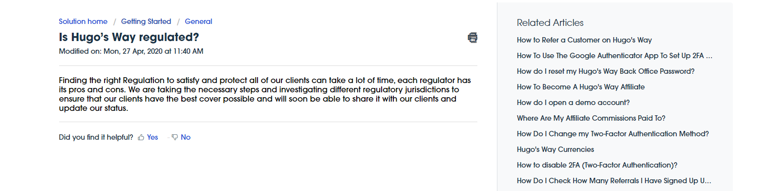 Hugo’s Way Review ambiguity re regulator Hugo’s Way Review ambiguity re regulator